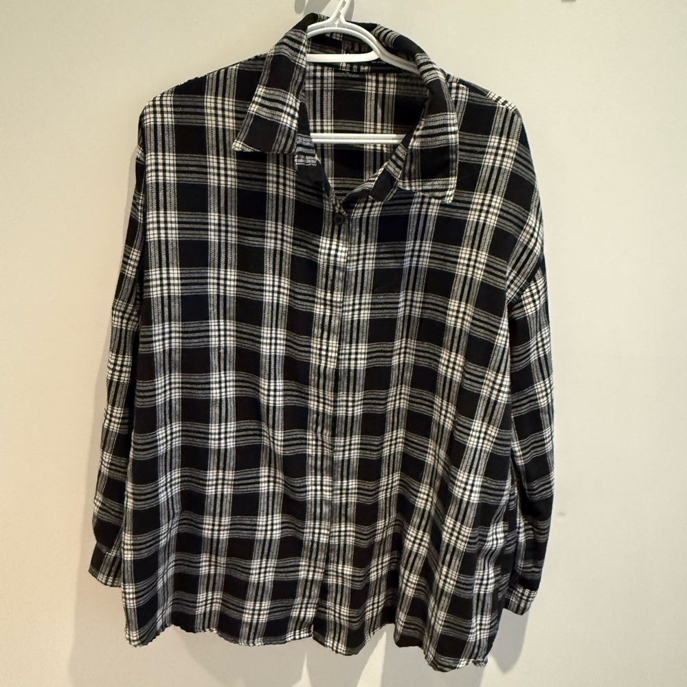 SHEIN Black & White Plaid Button Down Shirt